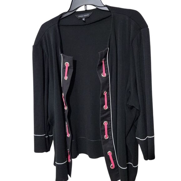 Ming Wang Black Open Cardigan Size 3X Shoulder Pads - Picture 2 of 8